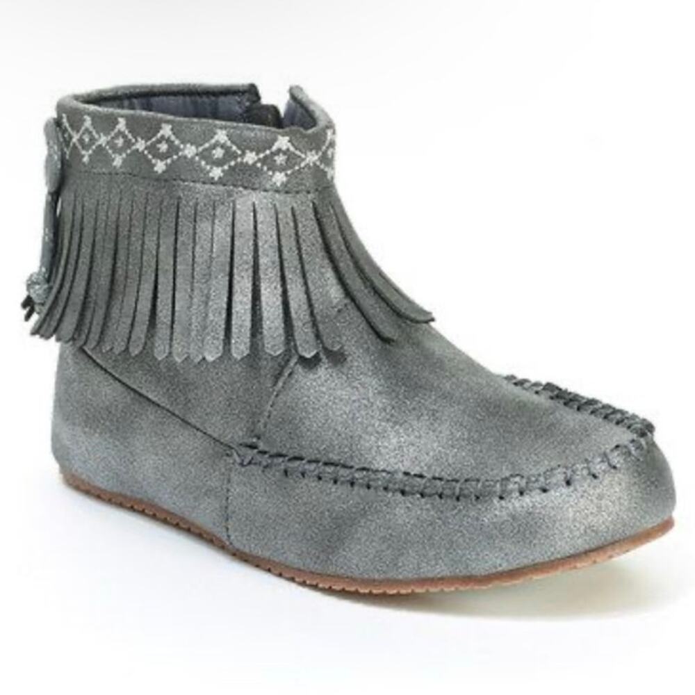 Hanna Andersson Kids Girls Grey Metallic Fringe Moccasins Side Zip High Top 11